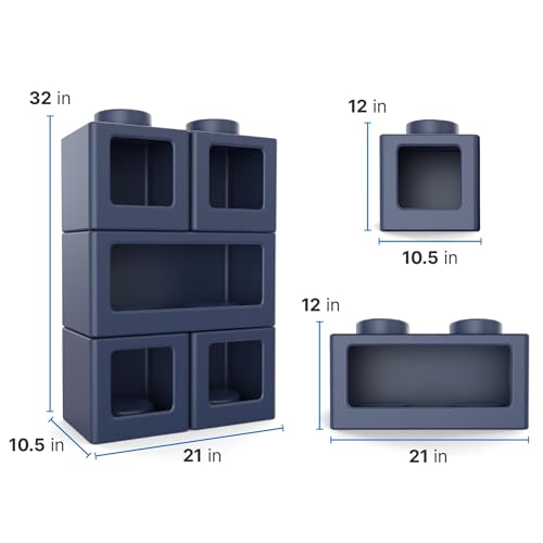 Step2 Contemporary Builders Stackable Storage Cubes, Modular Building Block Kids Toy Organizer Set, 5-Piece, Open-Front, Blue by Step2 - Image 8