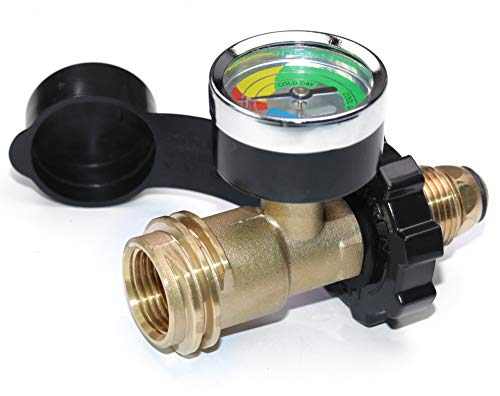 DOZYANT POL Propane Tank Adapter with Gauge Universal Fit Convert POL LP Tank Valve to QCC1 / Type 1, Old to New Connection Type, Propane Tank Gauge, Silver