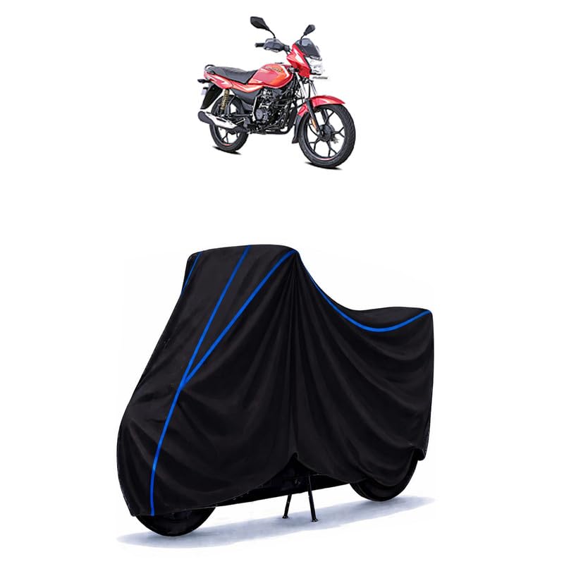 Image of Bajaj Platina 125 Bike Cover Water Resistant Universal Motorcycle Rain | Heavy Duty UV Protection, Dust, Scratch Indoor Outdoor All Weather with Black Blue Piping Elastic