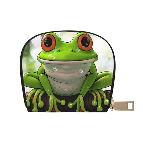 Cute Frog Art Printed Credit Card Wallet for Women Men Cute Zipper Card Cases Holder Mini Coin Purse with 12 Card Slots