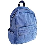 GAMLFL Light Wash Denim Jean Backpack for Women & Men Retro Aesthetic Rucksack Basic Backpack for High School/College Students Travel Laptop Bag