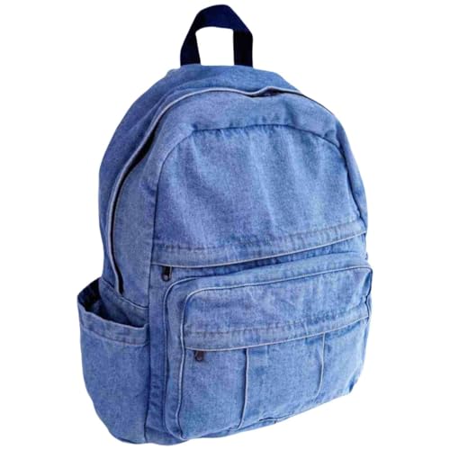 Image of Light Wash Denim Jean Backpack for Women & Men Retro Aesthetic Rucksack Basic Backpack for High School /College Students Travel Laptop Bag