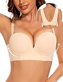 Upushall Padded Bra Push Up Bombshell with Balconette Comfortable Back Fat Smoothing Seamless Longline T Shirt Everyday Bras Beige