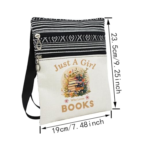 Just Love Books Messenger Bag Small Ethnic Pattern Printed Adjustable Strap Crossbody Zipper Bag Phone Bag Wallet Cute Shoulder Handbag for Book Lovers Bookworms Women2