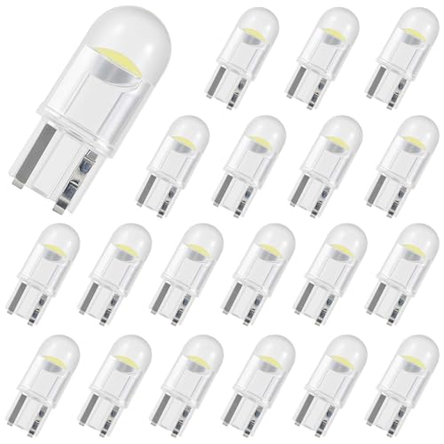 Vidsmow 20 PCS Ampoules LED W5W T10 pour Voiture, Lumière Blanche, Ampoule W5w, Éclairage Intérieur 12V 6500K 120LM COB, Remplacement des Ampoules 168, 2825, 194, Économie d'Énergie