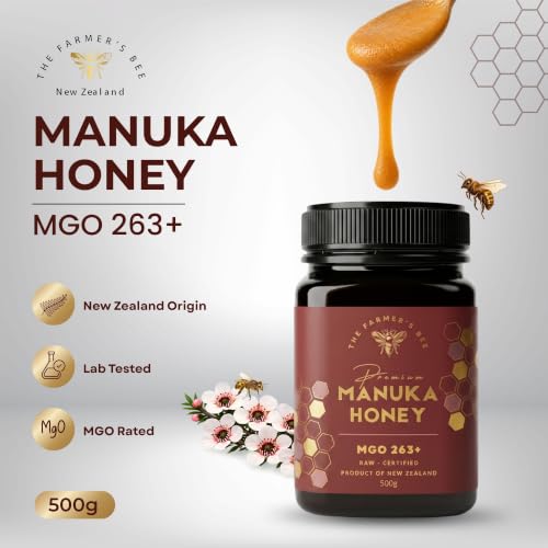 Image of THE FARMER'S BEE New Zealand Manuka Honey MGO 263+ (10+) | Monofloral Raw Honey | MGO Tested | Premium Imported Honey | Digestive Irritation Relief & Higher Antibacterial Strength | 500g