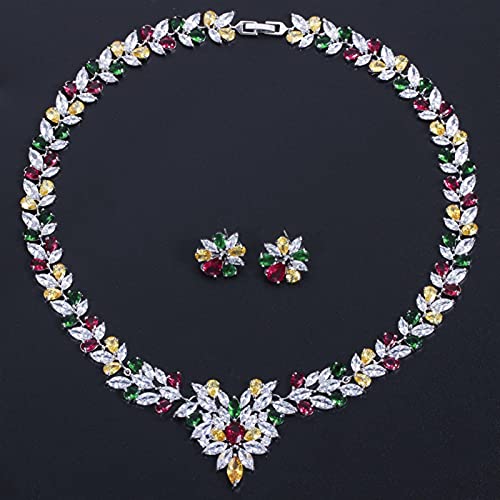 Juegos de joyas nupciales con gargantilla de cristal de circonia para mujer