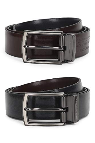 Image of Louis Philippe Men's 100% Italian Leather Brush Nickel Buckle Formal Reversible Belt