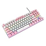 Generic ゲーミングメカニカルキーボード 87キー 青軸 ブルーバックライト – 人間工学設計 静音タッチ 対応ラップトップ (黄白キーキャップ) (白い粉)