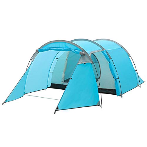 Qisan 3-4 Person Large Tunnel Tent Double Layer 3-Door Opening Screened Front Blue Waterproof Camping Dome Tent with Portable Pack 4 Season Backpacking Tent for Hiking Travel or Beach