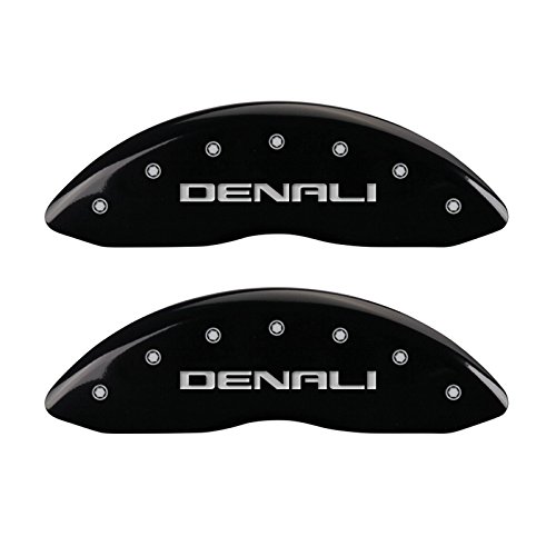 Image of MGP Brake Caliper Covers Compatible with 2015-2020 GMC Yukon (Requires 18 inch+ Wheels) Powder-Coated Finish, 4 PCS Front and Rear - Black, Denali Engraving