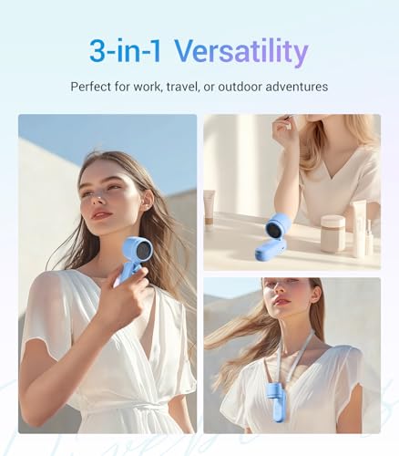 Image of Diveblues High-Speed Portable Handheld Turbo Fan, USB Rechargeable Battery Powered, Small Portable Pocket Fan for Travel, Outdoor, Home, Office, Concerts, Lash, Gift for Women(Blue)