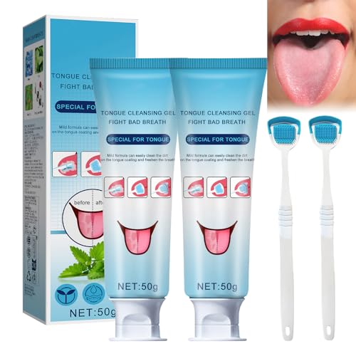 Set di 2 detergenti per lingua, gel per la pulizia della lingua, gel per la pulizia della lingua, gel per la pulizia della lingua, può ridurre l'alito fresco per la pulizia della lingua con 2