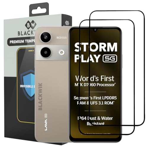 Image of Blackwik Tempered Glass Screen Protector for Lava Storm Lite 5G / Lava Storm Play with Edge-To-Edge Protector Coverage | Easy Installation Kit (Black) (Pack Of 2)