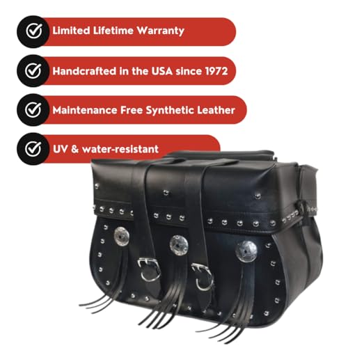 Image of Willie & Max Dowco 58380-00 American Classic Series: Synthetic Leather Straight Motorcycle Saddlebag Set, Black, Universal Fit, 30 Liter Capacity