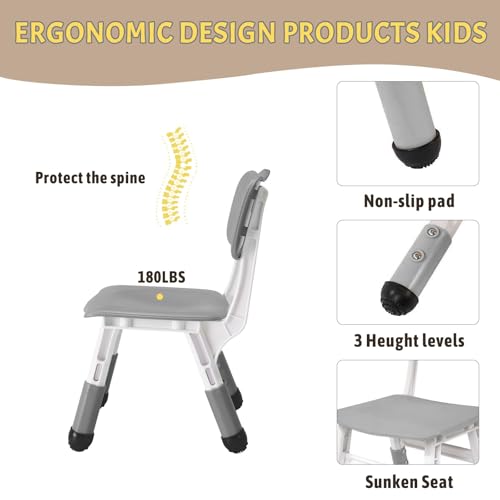Image of Adjustable Kids Table & 6 Chairs Set - 47.2 inch Multi-Activity Desk with Non-Slip Legs, Graffiti-Resistant Desktop, Perfect for Study, Arts & Crafts, Study Area, Daycare, or Home - Grey