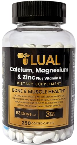 LUAL Calcium Magnesium Zinc with Vitamin D – Bone & Muscle Support Supplement for Adults, 250 Coated Caplets, 83 Day Supply