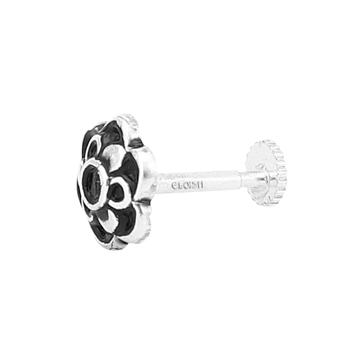 Thin Flower Design Oxidized 92.5 Sterling Silver Nose Pin for Women .92.5% Pure Silver Oxidised Nose Pin for Girls with Back Push Design-image-29