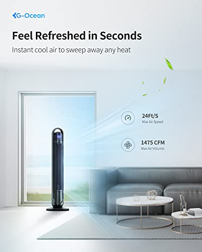 Tower Fan For Bedroom- 45" Oscillating Tower Fan With Remote, Bladeless Fans With 24H Timer, Cooling Fan, 3 Speeds, 3 Modes, Led Display, Standing Floor Fan For Bedroom Living Rooms Home Office, Black #TOP1
