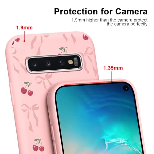 Yirlbey 2 Pieces Cover for Samsung Galaxy S10 4G 6.1 Inches Soft Silicone Phone Case Aesthetic Bow Cherry Pattern Pattern Shockproof Anti-Scratch Slim Case for Girls, Pink - Image 3