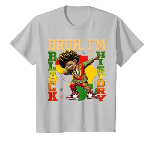 I Am Black History Dabbing Afro Men Boy Black History Month T-Shirt, Youth, Silver Grey, 2T