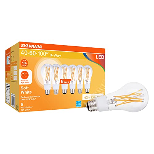 LEDVANCE Sylvania Reduced Eye Strain A21 LED Light Bulb, 3-Way 40W / 60W / 100W, 13 Year, Dimmable, Clear, 2700K, Soft White - 6 Pack (41231) LEDVANCE Sylvania Reduced Eye Strain A21 LED Light Bulb, 3-Way 40W / 60W / 100W, 13 Year, Dimmable, Clear, 2700K, Soft White - 6 Pack (41231)