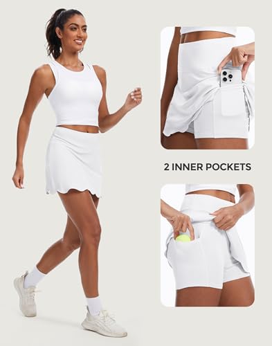 Image of M MOTEEPI 14 inch Scalloped Hem Skorts for Women with Pockets High Waisted Tennis Golf Athletic Skirt with Shorts 2026
