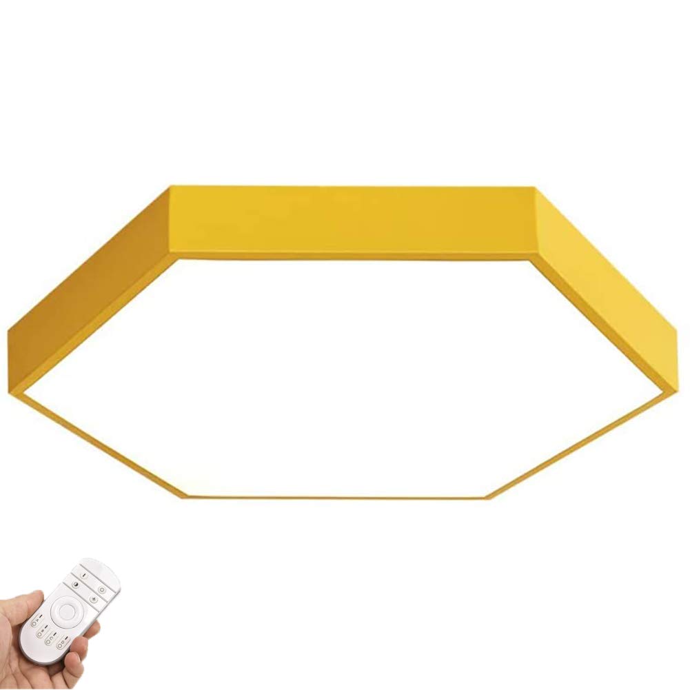 LLDHWXModern LED Ceiling Light Fixture With Remote Dimmable Hexagon Metal Ceiling Lamp Flush Mount White Shade Ceiling Lamp For Hallway Stairway Home-Yellow aurora dimming 40cm