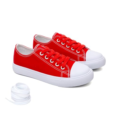 Classic Unisex Low-Top Canvas Sneakers – Boys Girls and Toddler Casual Lace-Up Shoes with Rubber Sole, Includes Extra White Shoelaces