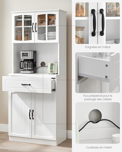 Buffet haut cuisine blanc 180 cm rangement câbles VASAGLE