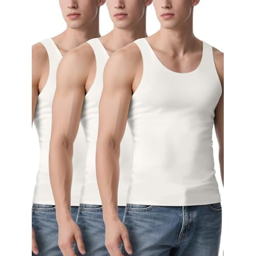 Odoland Men's 3 Pack Seamless Compression Shirt Body Shaper Vest, Ice Silk Invisible Shapewear Tank Tops