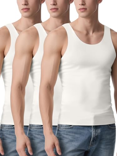 Odoland Men's 3 Pack Seamless Compression Shirt Body Shaper Vest, Ice Silk Invisible Shapewear Tank Tops