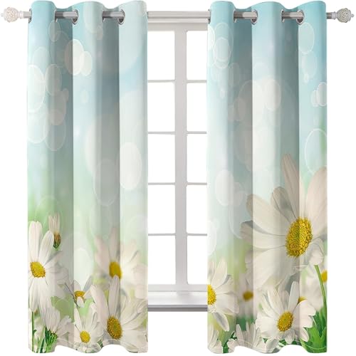 Homxi Cortinas Blackout 2 Paneles Cocina,2 x 102W x 183H CM,Cortina de Terraza con Ojales Patrón de Flores Cortinas Blanco Amarillo Verde