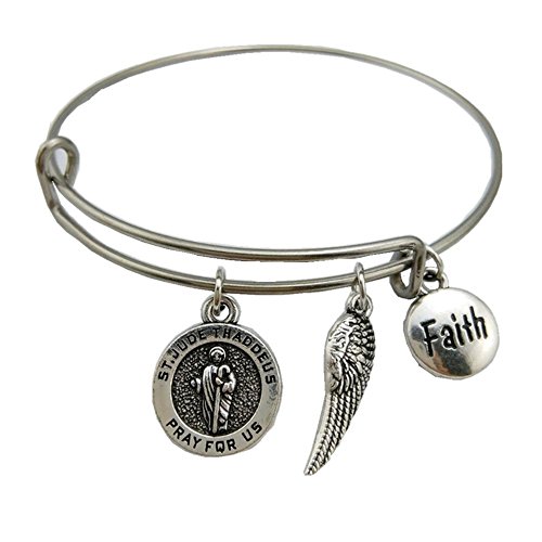 Saint Jude Thaddeus Pray for Us Charm Bracelet Stainless Steel Adjustable Wire Bangle Jesus Medal Jewelry