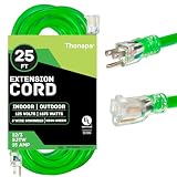 25 Foot Outdoor Extension Cord - 12/3 Heavy Duty Neon Green Extension Cable with 3 Prong Grounded Plug for Safety - Great for Garden and Major Appliances