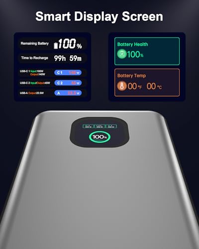 Image of 140W Power Bank, 25000mAh Laptop Portable Charger with Smart Digital Display, PD3.1 Fast Charging Battery Pack for MacBook Dell XPS iPad Tablet Steam Deck iPhone 16 /15 Series Samsung Switch, Silver