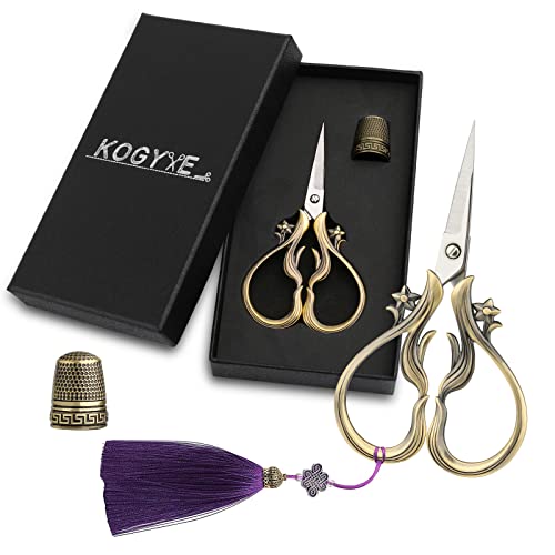 Embroidery Scissors Vintage, Sewing Scissors Sharp Tip Stainless Steel, Diy Tools Dressmaker Shears With Tassel,Thimble, Tailor Scissor For Fabric, Embroidery, Needlework (Bronze) #TOP5