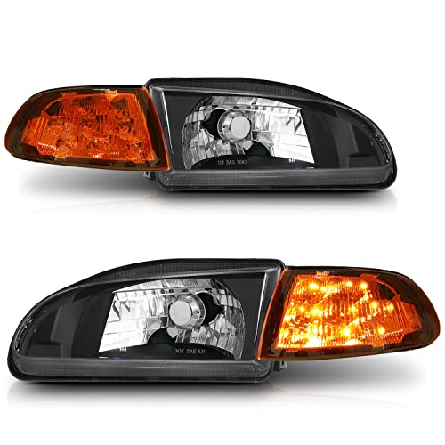 M-Auto Headlight Assembly Pair Left+Right Compatible With 1992 1993 1994 1995 Honda Civic 2/3Dr - Black Housing Clear Lens Crystal Amber Corner #TOP20