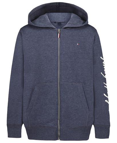 Image of Tommy Hilfiger Long Sleeve Full Zip Fleece Hoodie with Front Pockets, Signature Navy Blazer Heather, 8