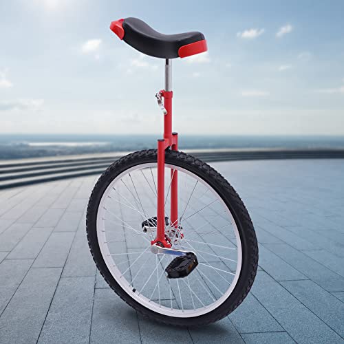 NATICRISI 24\" Wheel Unicycle with Alloy Rim,Wheel Outdoor Unicycle Adjustable Seat Exercise Bicycle Unicycle Outdoor Sports Fitness Exercise Red - Thumbnail 5