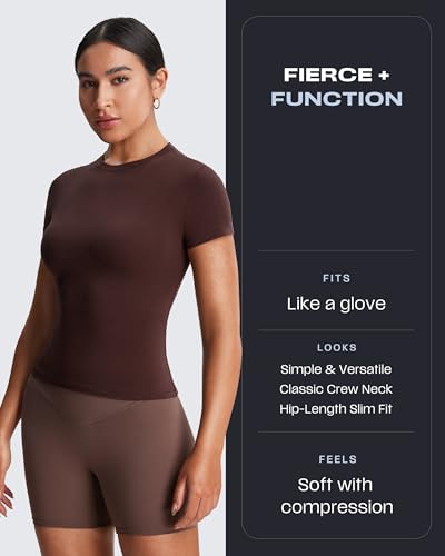 Aoxjox Women's Casual Basic Tee HIGH Elastic Cotton T-Shirt Short Sleeve Tops Everyday Crew Neck Slim Fit Y2k2