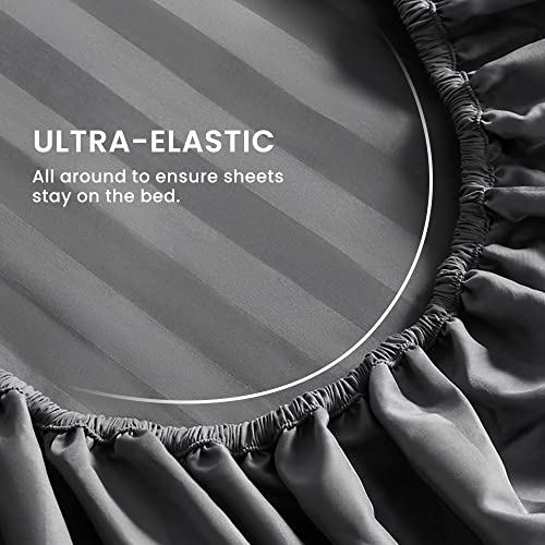 SLEEP ZONE Striped Cooling Sheets Set Full Size - Fitted Flat Sheet & Pillowcase Sets 4 Piece - Super Soft Stripe Bed Sheet, Easy Care, Deep Pocket (Gray, Full)
