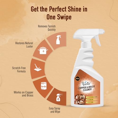 Image of Amazon Brand - Presto! Copper & Brass Cleaner Spray | 1 L (500 Ml x Pack of 2) | For Fixtures, Utensils, Artifacts & Jewellery