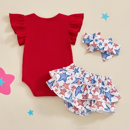 4th of July Baby Girl Outfits First Independence Day Fly Sleeve Romper Stars Shorts My 1st Fourth of July Outfit4