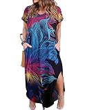 Kancystore Womens Plus Size Loose Dress Hide Belly Curvy Summer Short Sleeve Maxi Dress Black 5X