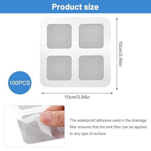 100 Stück Haarsieb Dusche, 10×10 cm Selbstklebender Duschabfluss Haarfänger, Feinmaschiges Abflusssieb Dusche Haare, Einweg Abflussnetz für Dusche, Badewanne & Küche, Gegen Verstopfung