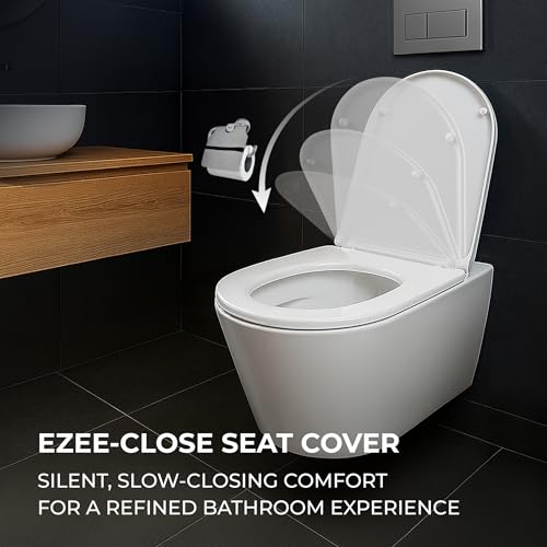 Image of Somany Eiffel Plus Quiet Swirl Wall Hung Toilet | Round Rimless Design, Dual Flush 3 /6 LPF | Tornado Flush & UF Soft-Close Top-Fixing Seat