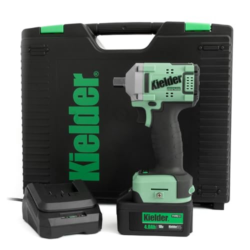 Kielder KWT-040-01 18v Brushless Cordless 1/2" 400Nm Ultra Compact Impact Wrench Kit, 1 x 4.0Ah Li-ion TYPE18 Battery, Charger & Case