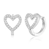 ASH'S CHOICE Small Heart Hoop Earrings for Women, 925 Sterling Silver Zirconia Diamond Heart Shap Earrings