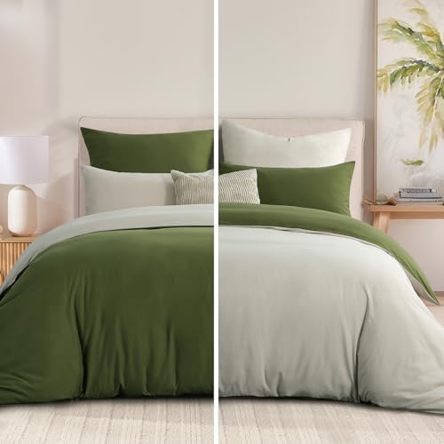 RUIKASI Bettwäsche 200x220 3teilig Mikrofaser, Olive Grün Beige – Ansicht 5